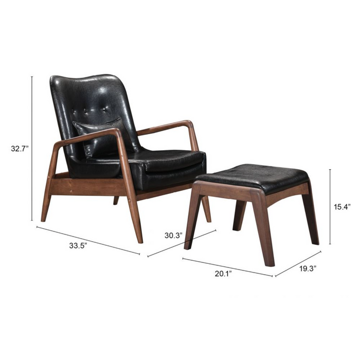 Zuo Bully Lounge Chair & Ottoman Black - Bed & Sofa Hub