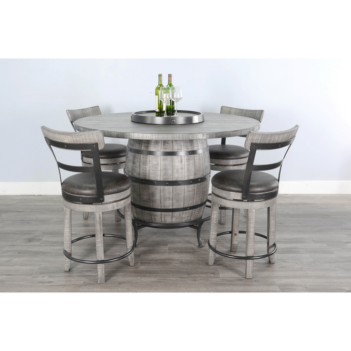 Sunny Designs Round Pub Table with Wine Barrel Base Alpine Grey - Bed & Sofa Hub