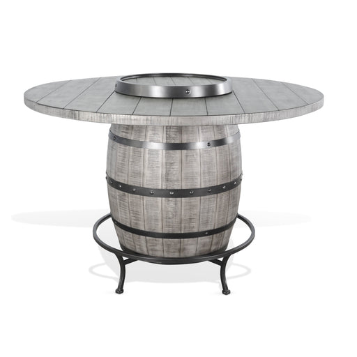Sunny Designs Round Pub Table with Wine Barrel Base Alpine Grey - Bed & Sofa Hub