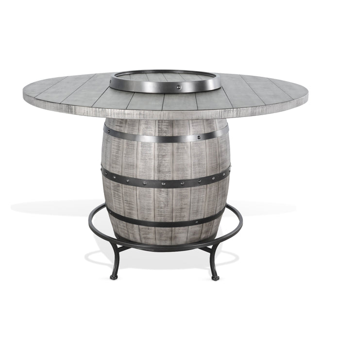 Sunny Designs Round Pub Table with Wine Barrel Base Alpine Grey - Bed & Sofa Hub