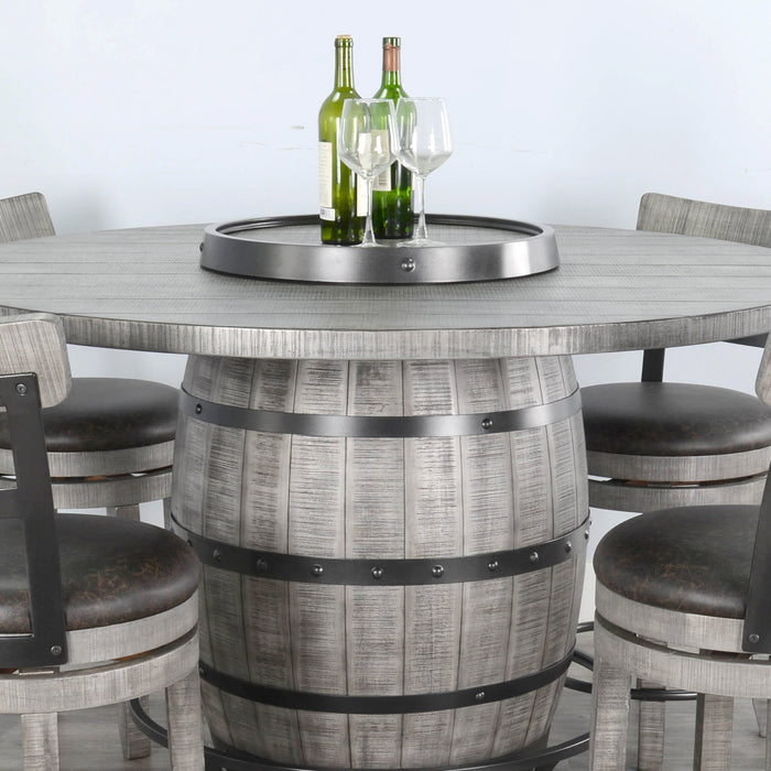 Sunny Designs Round Pub Table with Wine Barrel Base Alpine Grey - Bed & Sofa Hub