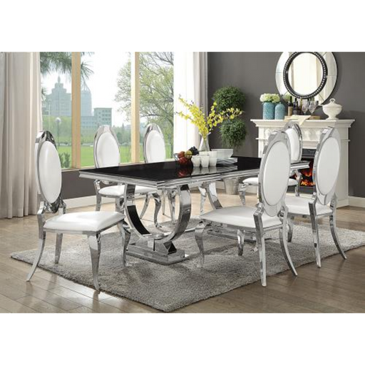 Coaster Antoine 7-piece Rectangular Glass Top Dining Room Set Chrome - Bed & Sofa Hub