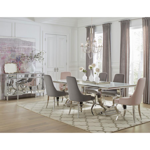 Coaster Antoine 7-piece Rectangular Glass Top Dining Room Set Grey & Pink - Bed & Sofa Hub