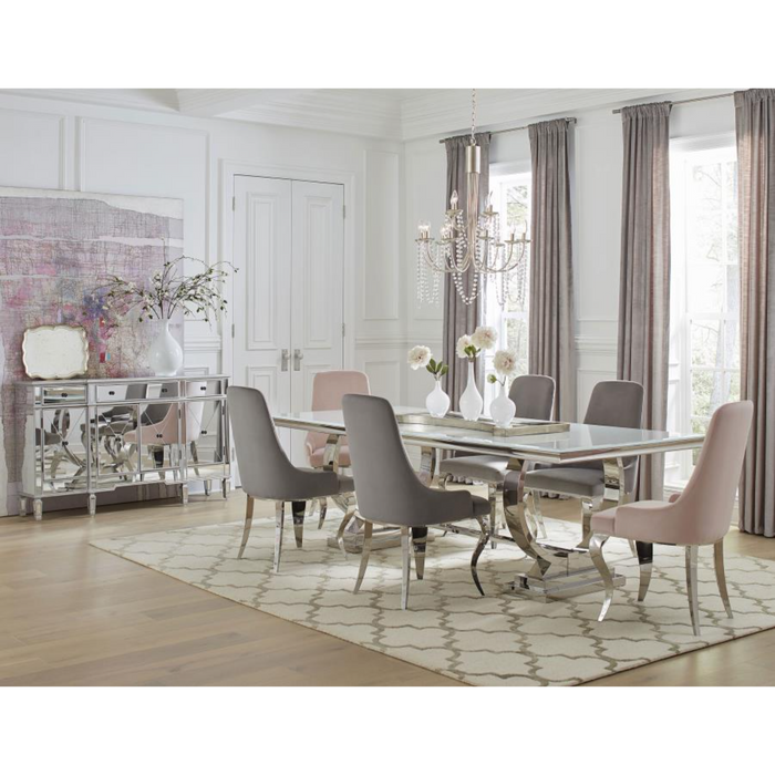 Coaster Antoine 7-piece Rectangular Glass Top Dining Room Set Grey & Pink - Bed & Sofa Hub