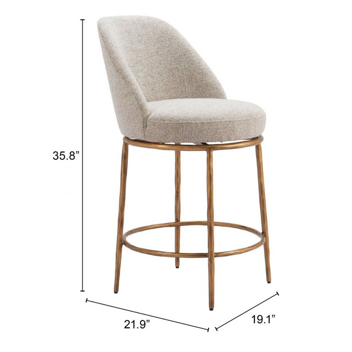 Zuo Nordhavn Swivel Counter Stool Beige & Gold - Bed & Sofa Hub