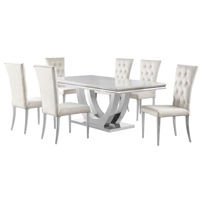 Coaster Kerwin 7-piece Rectangular Dining Room Table Set White and Chrome - Bed & Sofa Hub