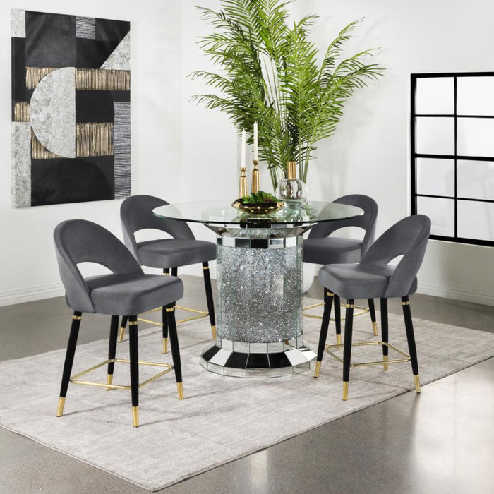 Coaster Ellie 5-piece Mirrored Counter Height Dining Room Table Set Grey - Bed & Sofa Hub