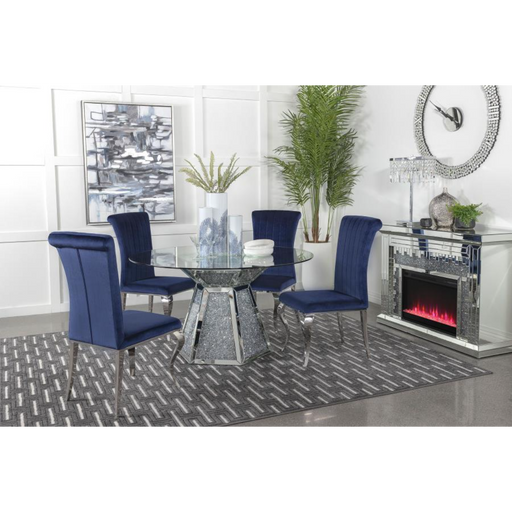 Coaster Quinn 5-piece Round Glass Top Mirrored Dining Room Set Ink Blue - Bed & Sofa Hub