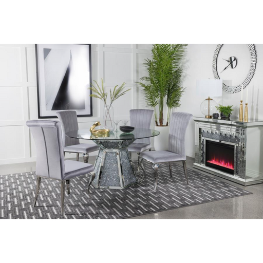 Coaster Quinn 5-piece Round Glass Top Mirrored Dining Room Set Grey - Bed & Sofa Hub