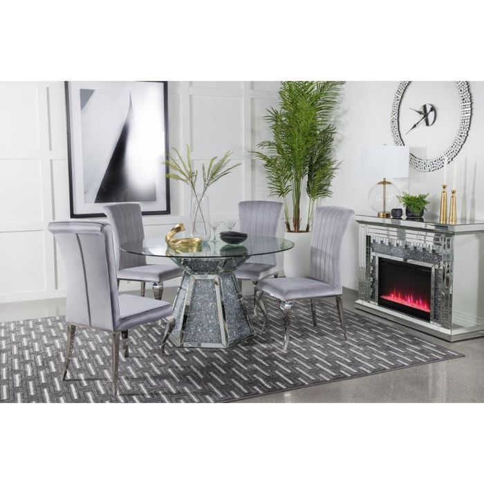 Coaster Quinn 5-piece Round Glass Top Mirrored Dining Room Set Grey - Bed & Sofa Hub