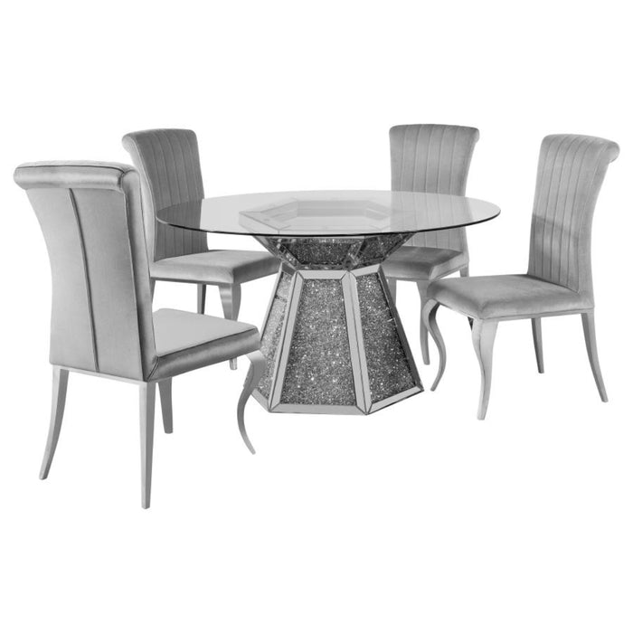 Coaster Quinn 5-piece Round Glass Top Mirrored Dining Room Set Grey - Bed & Sofa Hub
