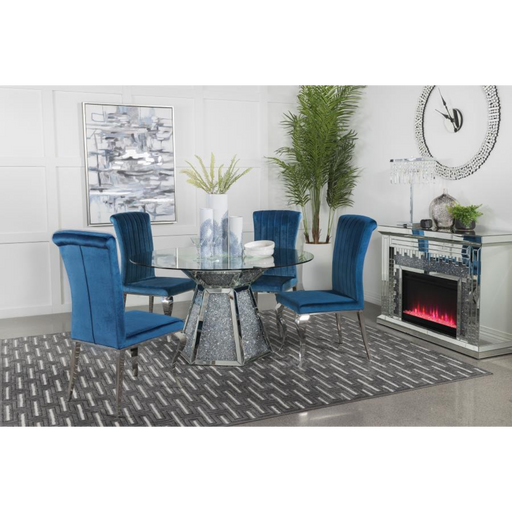 Coaster Quinn 5-piece Round Glass Top Mirrored Dining Set Teal - Bed & Sofa Hub