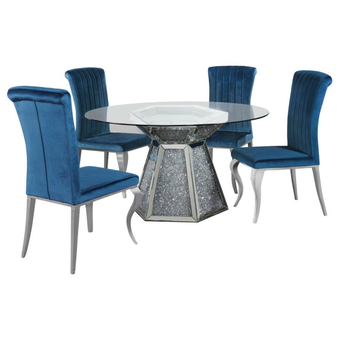Coaster Quinn 5-piece Round Glass Top Mirrored Dining Set Teal - Bed & Sofa Hub