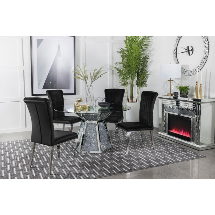 Coaster Quinn 5-piece Round Glass Top Mirrored Dining Room Set Black - Bed & Sofa Hub