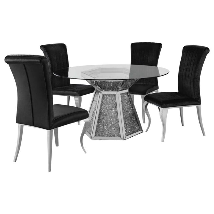 Coaster Quinn 5-piece Round Glass Top Mirrored Dining Room Set Black - Bed & Sofa Hub