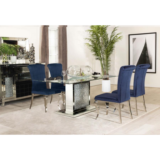 Coaster  Marilyn 5-piece Rectangular Mirrored Dining Room Set Ink Blue - Bed & Sofa Hub