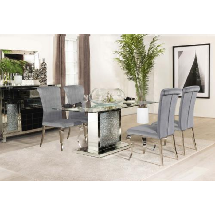 Coaster Marilyn 5-piece Rectangular Mirrored Dining Table Room Set Grey - Bed & Sofa Hub