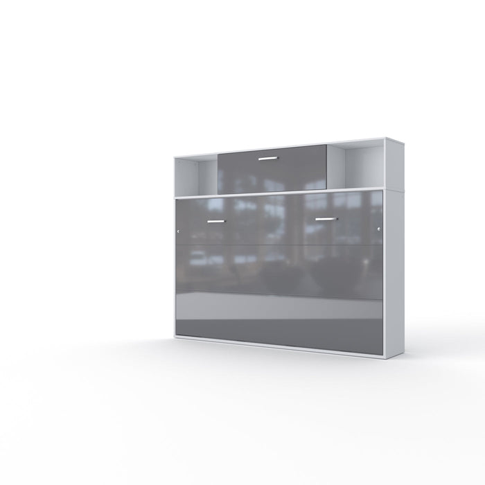 Maxima House Invento Horizontal Wall Bed, European Twin Size with a cabinet on top IN90H-13W - Bed & Sofa Hub