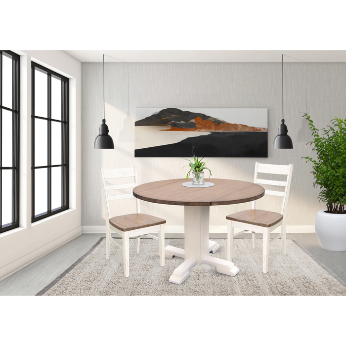 Sunny Designs Drop Leaf Round Table Marble White/Buckskin - Bed & Sofa Hub