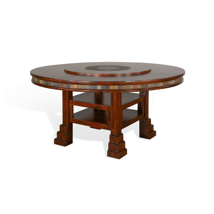 Sunny Designs Santa Fe 60"R Table with Lazy Susan Dark Chocolate - Bed & Sofa Hub