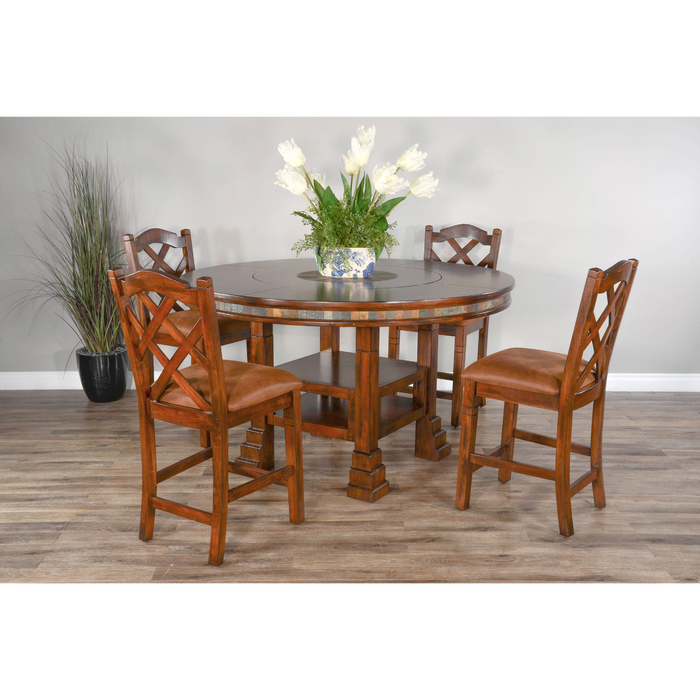 Sunny Designs Santa Fe 60"R Table with Lazy Susan Dark Chocolate - Bed & Sofa Hub