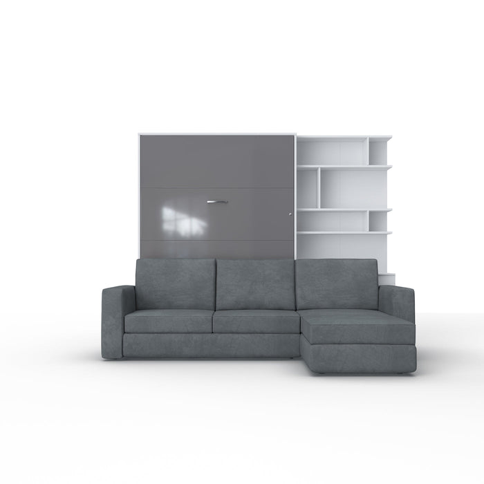 Maxima House Murphy bed European Full XL Vertical with a Sectional Sofa and a Bookcase Invento IN001/17WG-LG - Bed & Sofa Hub