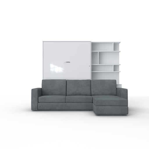 Maxima House Murphy bed European Full XL Vertical with a Sectional Sofa and a Bookcase Invento IN001/17W-LG - Bed & Sofa Hub