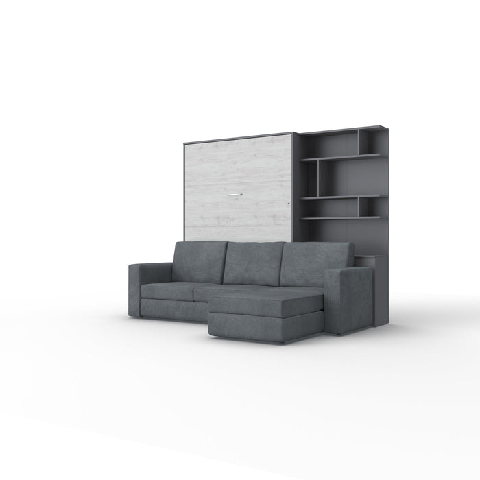 Maxima House Murphy Bed Full XL Vertical with Sectional Sofa and Bookcase Invento IN001/17GW-LG - Bed & Sofa Hub