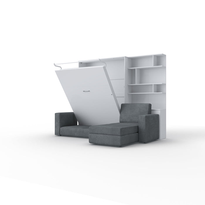 Maxima House Murphy bed European Full XL Vertical with a Sectional Sofa and a Bookcase Invento IN001/17W-LG - Bed & Sofa Hub