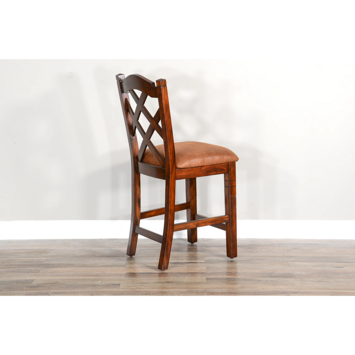 Sunny Designs Counter Santa Fe Dbl Crossback Barstool, Cushion Seat Dark chocolate - Bed & Sofa Hub