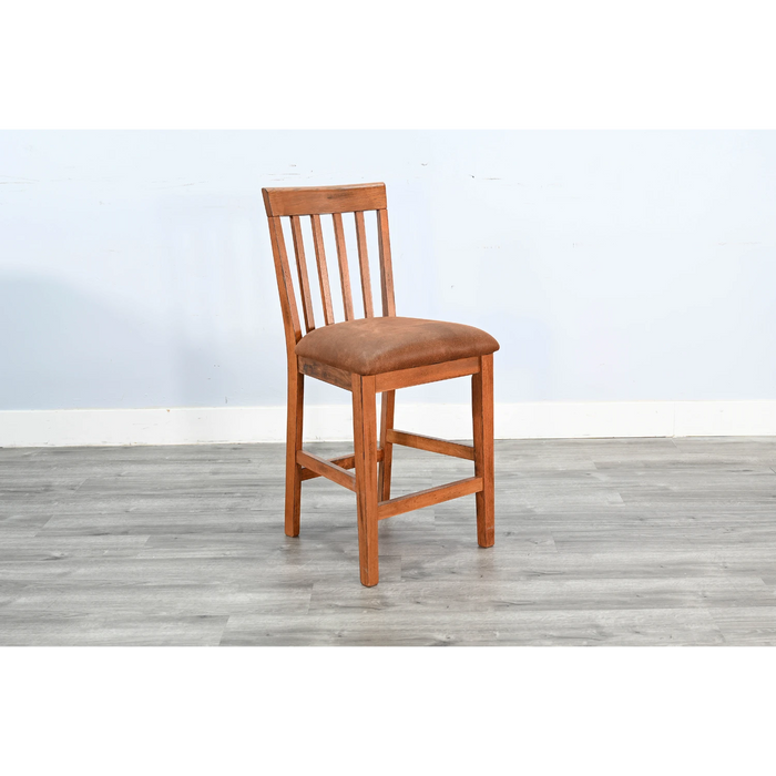 Sunny Designs Counter Sedona Slatback Barstool, Cushion Seat Rustic Oak - Bed & Sofa Hub