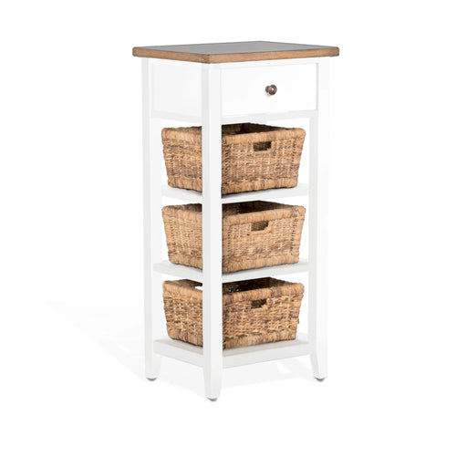 Sunny Designs Farmhouse Wood Storage Rack with Woven Baskets White Natural - Bed & Sofa Hub