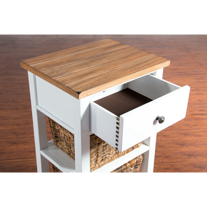 Sunny Designs Farmhouse Wood Storage Rack with Woven Baskets White Natural - Bed & Sofa Hub