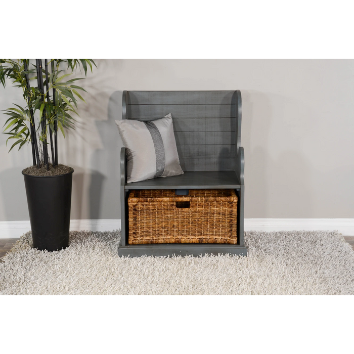 Sunny Designs Hall Seat Bench with Rattan Basket Little Boy Blue - Bed & Sofa Hub