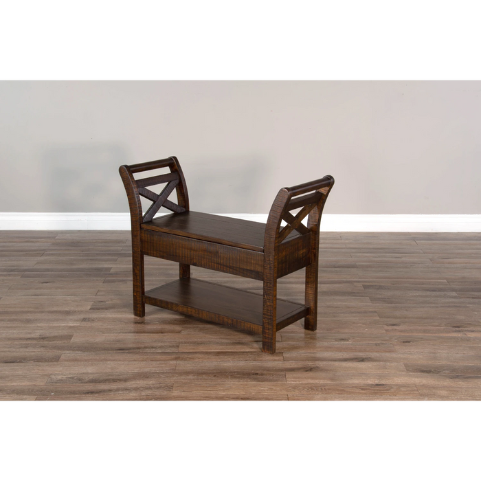Sunny Designs Accent Bench with Storage, Wood Seat Tobacco Leaf - Bed & Sofa Hub