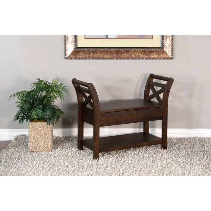 Sunny Designs Accent Bench with Storage, Wood Seat Tobacco Leaf - Bed & Sofa Hub