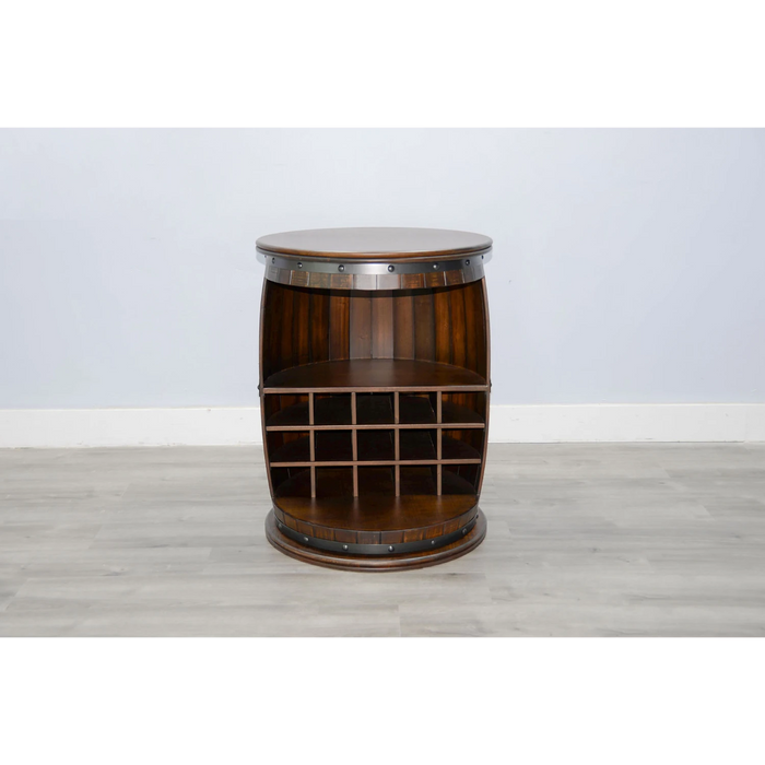 Sunny Designs Half Barrel Wine Bar with Metal Accents Tobacco Leaf - Bed & Sofa Hub