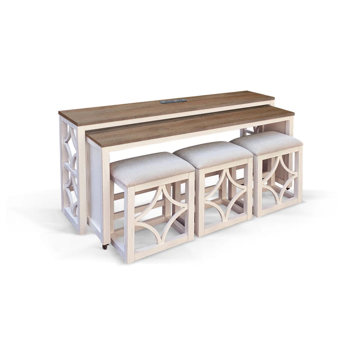 Sunny Designs Nesting 5-Piece Console Table with Stools Marble White and Buck Skin - Bed & Sofa Hub