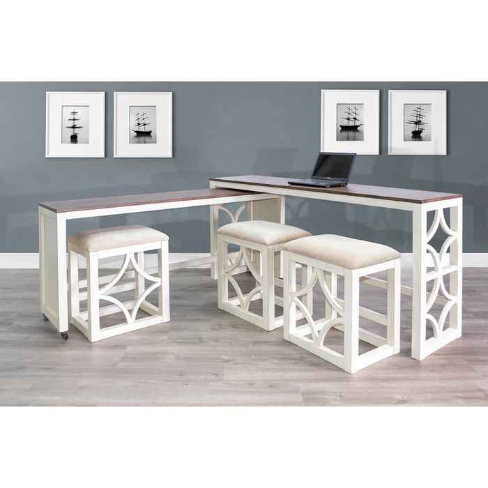 Sunny Designs Nesting 5-Piece Console Table with Stools Marble White and Buck Skin - Bed & Sofa Hub