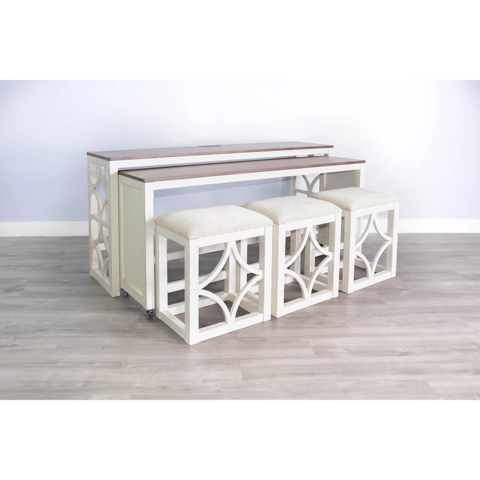 Sunny Designs Nesting 5-Piece Console Table with Stools Marble White and Buck Skin - Bed & Sofa Hub