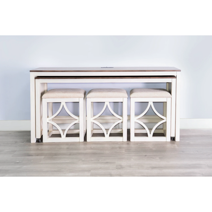 Sunny Designs Nesting 5-Piece Console Table with Stools Marble White and Buck Skin - Bed & Sofa Hub