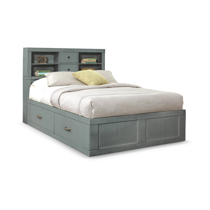 Sunny Designs Ranch House Full Captains Bookcase Storage Bed Little Boy Blue - Bed & Sofa Hub