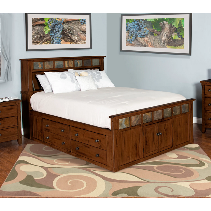 Sunny Designs Eastern King Storage Bed with Slate Dark Chocolate - Bed & Sofa Hub