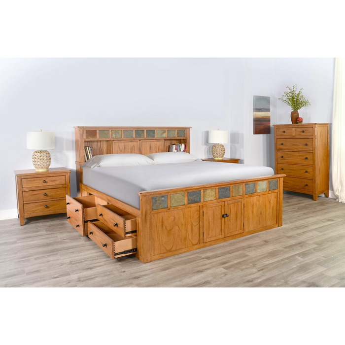 Sunny Designs Eastern King Storage Bed with Slate Rustic Oak - Bed & Sofa Hub