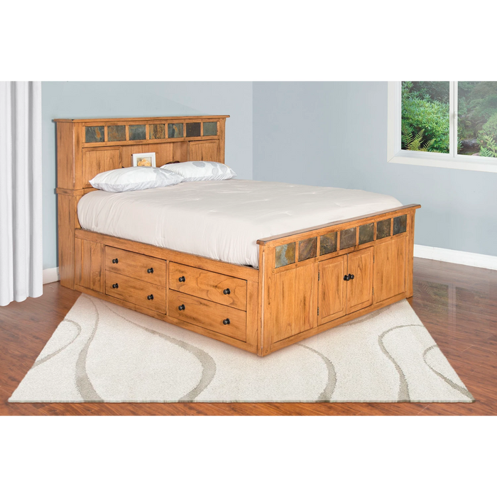 Sunny Designs Eastern King Storage Bed with Slate Rustic Oak - Bed & Sofa Hub