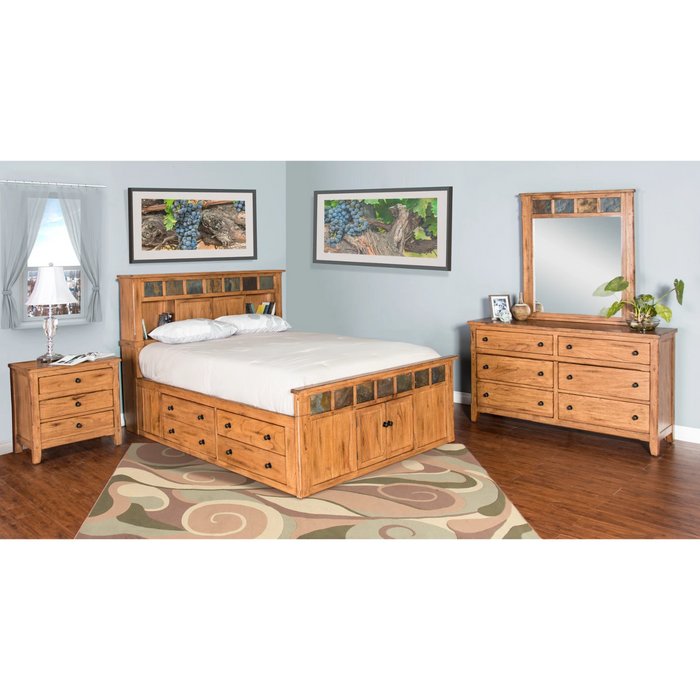 Sunny Designs Queen Storage Bed withith Slate Rustic Oak - Bed & Sofa Hub