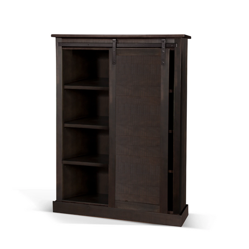 Sunny Designs 66" Adjustable Shelf Barn Door Wood Bookcase in Charred Oak - Bed & Sofa Hub