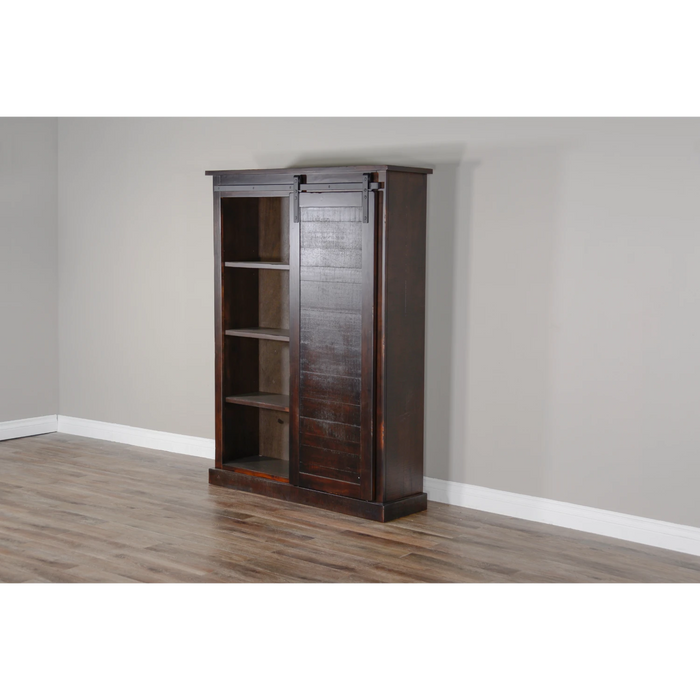 Sunny Designs 66" Adjustable Shelf Barn Door Wood Bookcase in Charred Oak - Bed & Sofa Hub