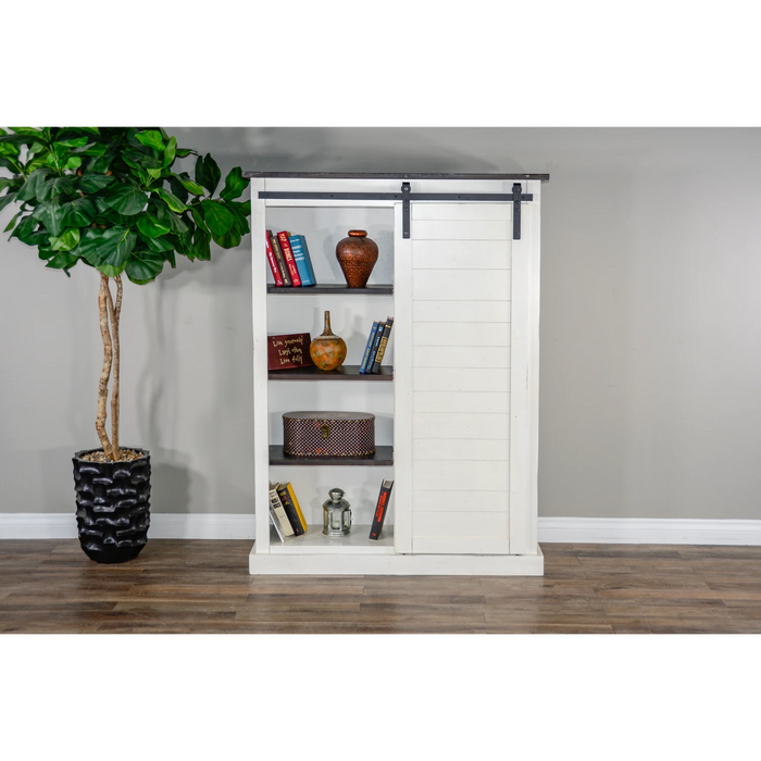 Sunny Designs 66" Adjustable Shelf Barn Door Wood Bookcase in White/Dark Brown European Cottage - Bed & Sofa Hub