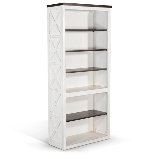 Sunny Designs European Cottage 75.5" Farmhouse Wood Bookcase in Dark Brown/White European Cottage - Bed & Sofa Hub